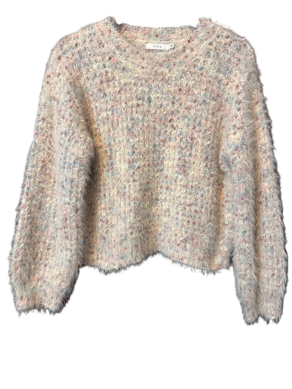 Lush Lovely Time Fuzzy Knit Speckled Pastel Crewneck Textured Sweater Size S - Picture 2 of 4